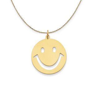 14k Yellow Gold Polished Cutout Smiley Face Necklace - 24 Inch